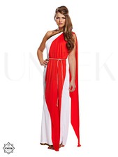  Red Roman Lady Toga Fancy Dress Adult Goddess Halloween Costume Empress Uk