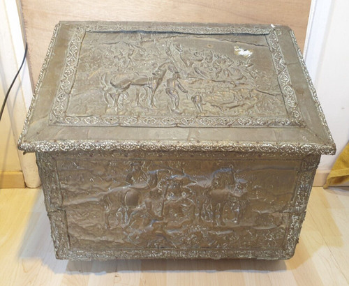 Vintage brass wood scuttle box - scuttle,