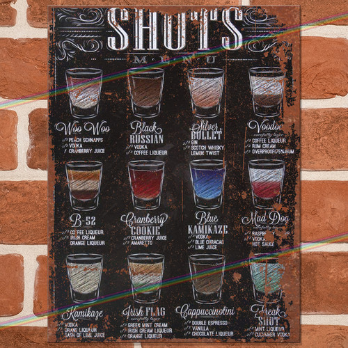 Shots menu metal signs man - shots,