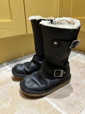Girls UK 11 Ugg Australia Kensington II Black Leather Boots Kids Children