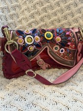 Bracher Emden Handbag Clutch Bag Saddle Pink Leather Embellished New