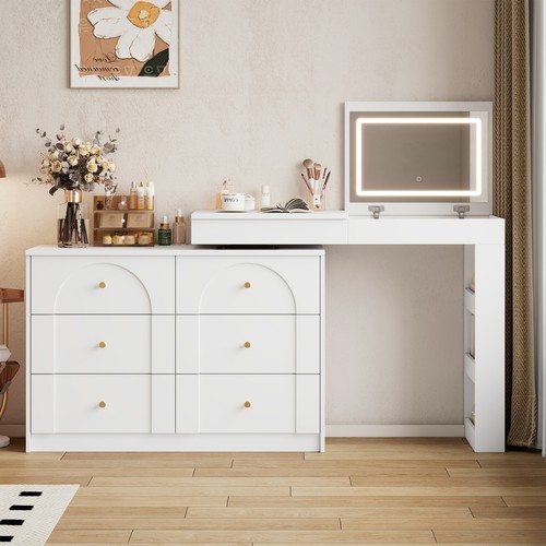 White shaped vanity - l-shaped, led