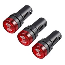 3Pcs LED Red Flash Alarm Indicator Signal Warning Light W/Buzzer AC/DC 12V