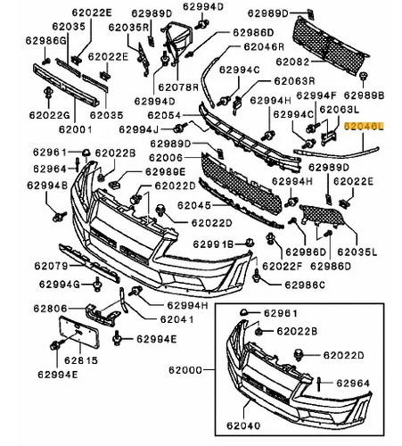 Plate front bumper upr evo - lh,