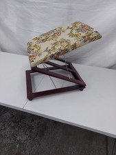 Vintage Adjustable Footstool – Folding Mahogany Frame Tapestry Upholstered Stool