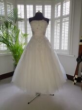 Ivory Justin Alexander Tea Length Wedding Dress UK 8 Style 8465