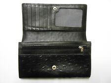 Vintage Leather Purse. Black. Faux Ostrich Skin.