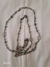Crystal Transparent Grey Rosary Shape Faceted Glass Beads Necklace 54cm Long