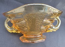 Art Deco Sowerby Amber Glass Posy Bowl with Elephant Head Handles from 1933