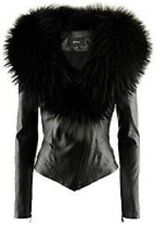 Lamb Leather Ladies Jacket with Removable Black Real Fur Collar