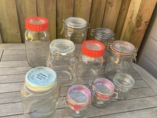 10 Vintage Glass Storage Jars Various Makes & Sizes Largest 1700 Smallest 200
