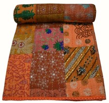 Orange Bed Runner Kantha Quilt