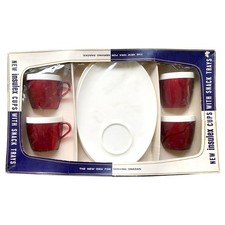 Vintage Insulex 8pc Set Cup Snack Tray Red White Insulated Picnic Camping Boxed