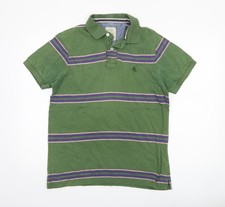 St George by Duffer Men's Green Striped Polo Shirt Small