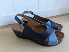 Pavers Sling Back Low Wedge Sandals Womens UK4 Wide Fit Blue Comfort Insoles