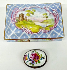 Antique Staffordshire Enamel Patch Pill  Trinket Snuff  Box Chelsea