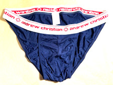 Andrew Christian Tanga Navy Blue large with white red waist band/logo
