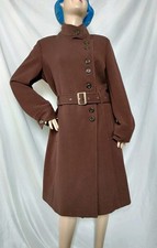 Vintage-style overcoat 10/12 brown wool-look trench long 40's/80's belted smart