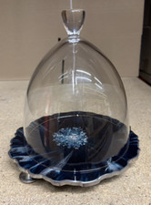 Clear Glass Cake Dome H18 xW16cm Stunning Dark Blue & Silver Resin Footed Stand