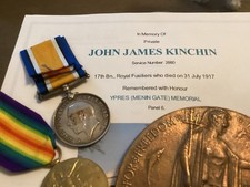 WW1 Medal Pair & Plaque Kinchin 17th Royal Fusiliers Mile End, London, Middlesex