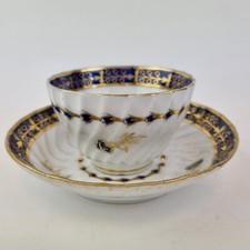 Antique 18th Century Worcester Tea Bowl And Saucer Cobalt Blue & Gilt Decoration