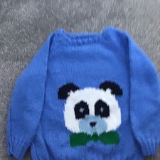 Hand Knitted Jumper With Panda Motif .Chest Size 28 Inches