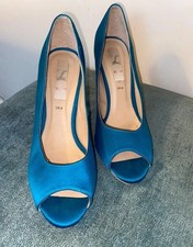 Turquoise Satin Peep Toe Heels