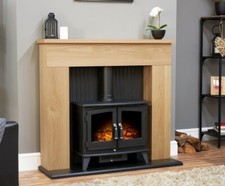Electric fire stove oak black - electric,