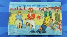Risque Comic Postcard 1909 Beach Photography Legs Bloomers Crab ONE DAY TRIPPERS