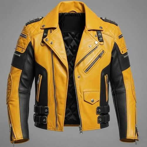 Men studded leather biker - studded,