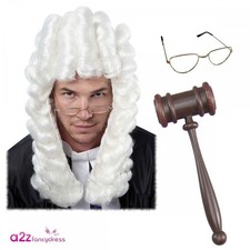 Adult High Court Judge Wig + Specs + Gavel Barrister Courtroom Stag Fancy Dress