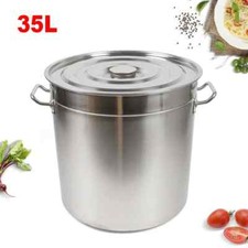 35L Large Stainless Steel Deep Stock Pot with Lid Catering Saucepan Cooking Pan