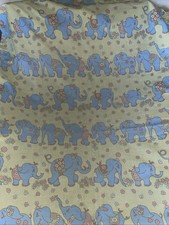 Vintage 1970s Baby Cot Sheet Lemon Blue Pink Elephants 34” X  55” Inches