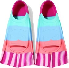 AZUUNYE CHILDREN'S SWIM FLIPPERS - 100% SILICONE SHORT FINS, SIZE - UK ADULT 3-4