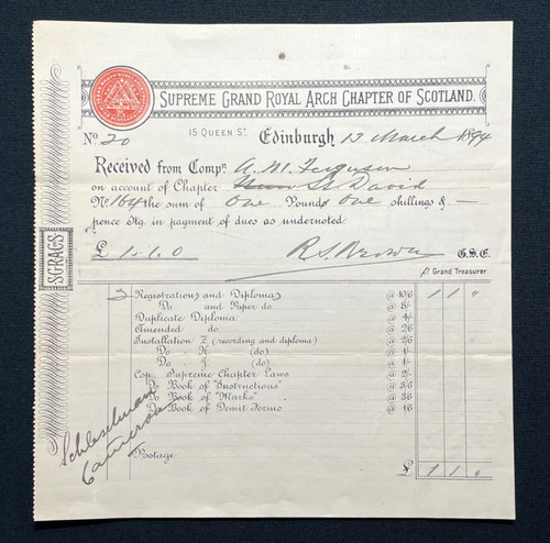 1894 masonic receipt supreme - receipt,,