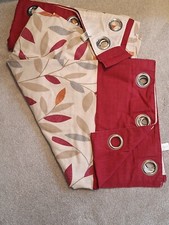 curtains eyelet, multi coloured leaf pattern, and wine coloured top, fully lined