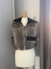 Vintage Genuine Real Fur & Fabric Hooded Vest Gilet (L)