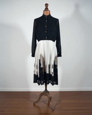 Vintage Japanese 80s Dress Mod Secretary Midi Classy Elegant Sheer Chiffon-UK 14