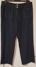 Marks & Spencer Ladies Navy Loose Leg Part Linen Trousers Size 16