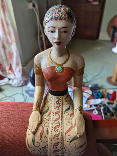 Indian carved wooden seated - indian,