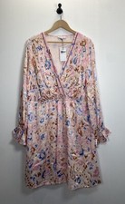 Joanna Hope Occasion Dress UK 24 Pink Floral Beaded Faux Wrap Bust NEW Plus Size