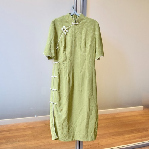 Green flora qipao - green,