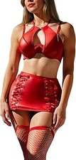 4Pcs Women PU Leather Lingerie