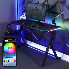 X ROCKER Lumio Compact RGB Gaming Desk 110cm LED Lighting PC Table FREE Mousepad