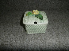 VINTAGE JAPANESE MARUHON WARE PALE GREEN HOBNAIL LIDDED POT WITH FLOWERS