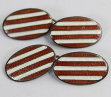 Vintage Art Deco sterling silver & enamel cufflinks red & white stripes c1925