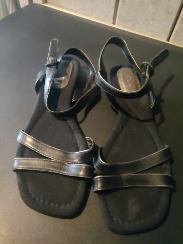 Clarks black leather strappy - black,