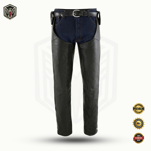 Black leather motorcycle chaps - leather,