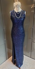 Quiz Sequin Navy Blue Long Dress 10 Geo Art Deco Formal Evening Cruise Christmas