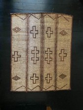 Antique African Tuareg Woven Reed Leather Mat Rug Nomad